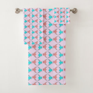 Cute Pink and Blue Love Birds Patterned Towels