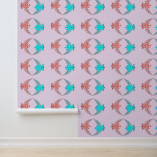 Cute Pink and Blue Love Birds Patterned Wallpaper