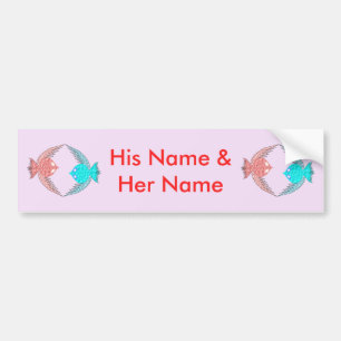 Cute Pink and Blue Love Birds Personalised Bumper Sticker