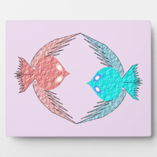 Cute Pink and Blue Love Birds Plaque