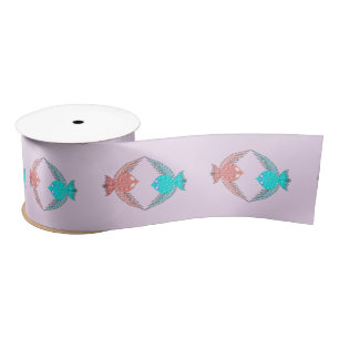 Cute Pink and Blue Love Birds Satin Ribbon