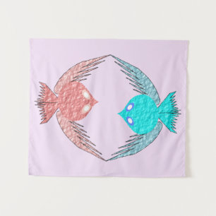Cute Pink and Blue Love Birds Tapestry