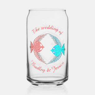 Cute Pink and Blue Love Birds Wedding Custom Can Glass