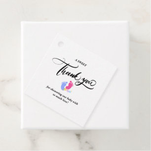 Cute Pink and Blue Pastel Baby Footprints Blocks Favour Tags