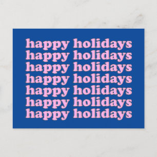 Cute Pink and Blue Retro Typography Happy Holidays Postcard