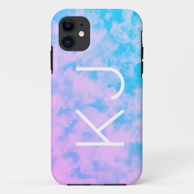 Cute Pink and Blue Sky Monogram-Matte iPhone Case (Back)