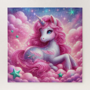 Cute pink and blue unicorn jigsaw puzzle