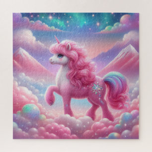 Cute pink and blue unicorn jigsaw puzzle