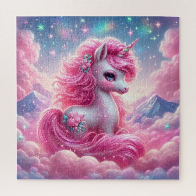 Cute pink and blue unicorn jigsaw puzzle (Vertical)