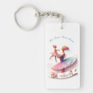 Cute Pink and Blue Watercolor Ballerina Mum Key Ring