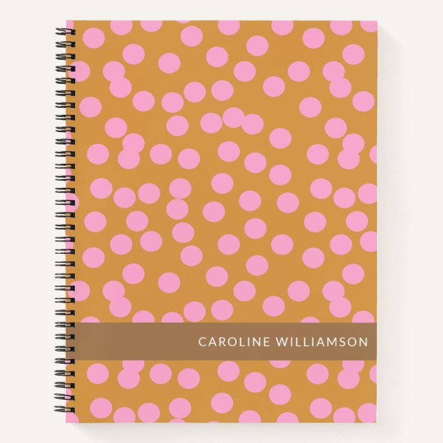 Cute Pink and Brown Abstract Dots Personalised  Notebook (Front)