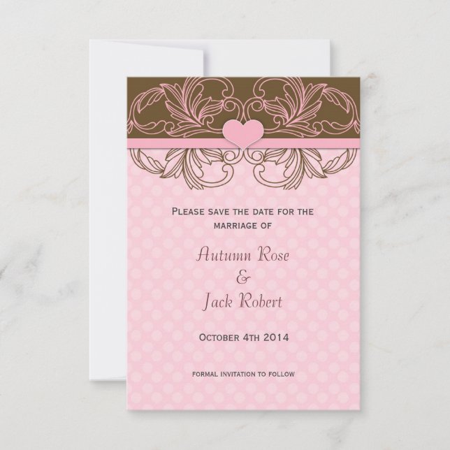 Cute Pink and Brown Polka Dot Save the Date (Front)