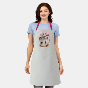 Cute Pink and Cream Watercolor Hot Chocolate Mug Apron