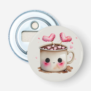 Cute Pink and Cream Watercolor Hot Cocoa Mug Bottle Opener