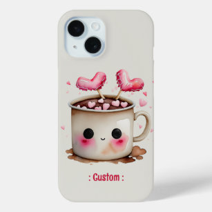 Cute Pink and Cream Watercolor Hot Cocoa Mug iPhone 15 Case