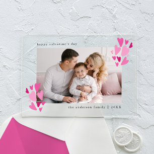 Cute Pink and Fuchsia Hearts Photo Valentine's Day Acrylic Invitations