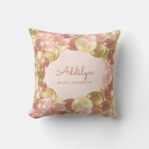 Cute Pink and Gold Balloon Border Girls Cushion