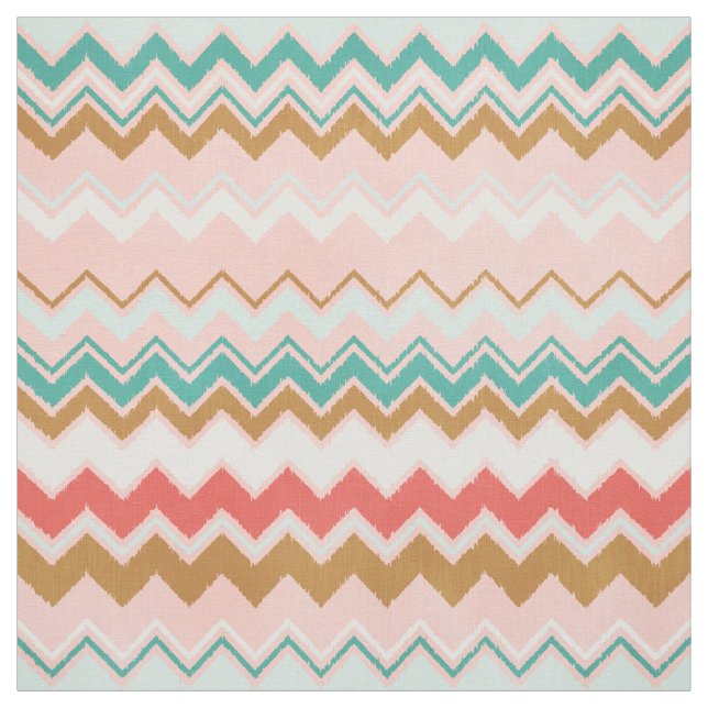 Cute pink and gold ikat chevron pattern fabric (Swatch)