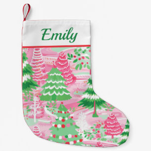 Cute Pink and Green Christmas Tree Small Christmas Stocking
