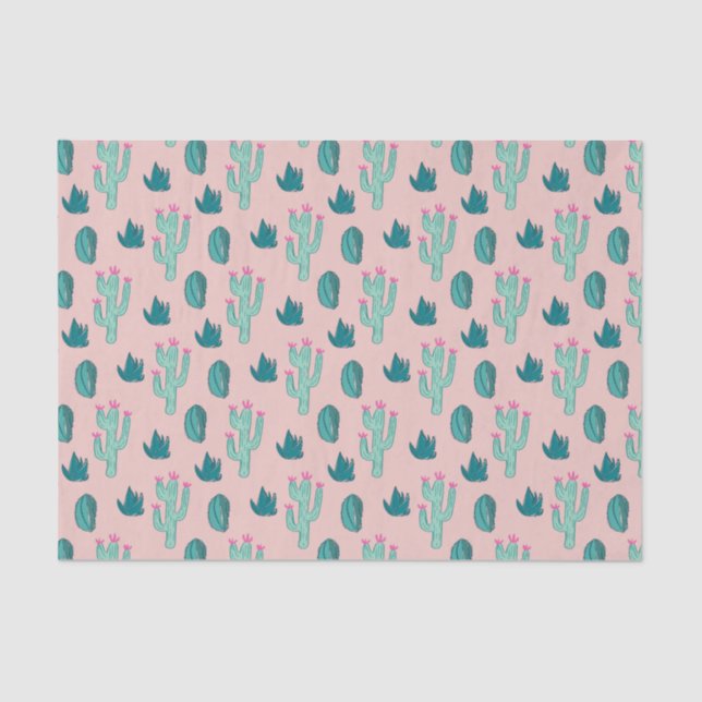 Cute Pink and Green Doodle Cactus Pattern Tissue Paper (Front)