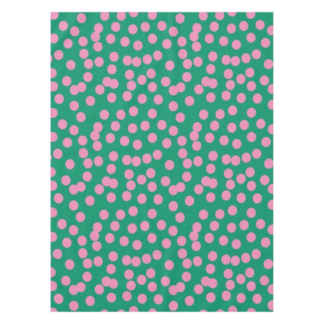 Cute Pink and Green Dots and Spots Pattern Tablecloth (Front)