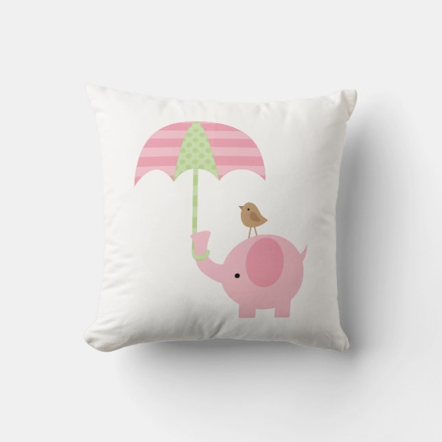 Cute Pink and Green Elephant Cushion (Front)