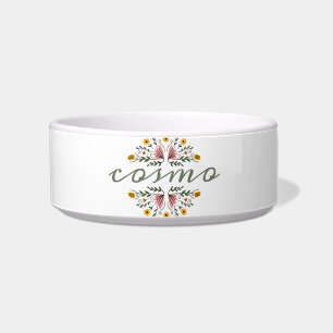Cute pink and green flower add pet name pet bowl