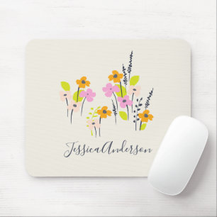 Cute Pink and Green Flowers   Personalised Name Mouse Pad