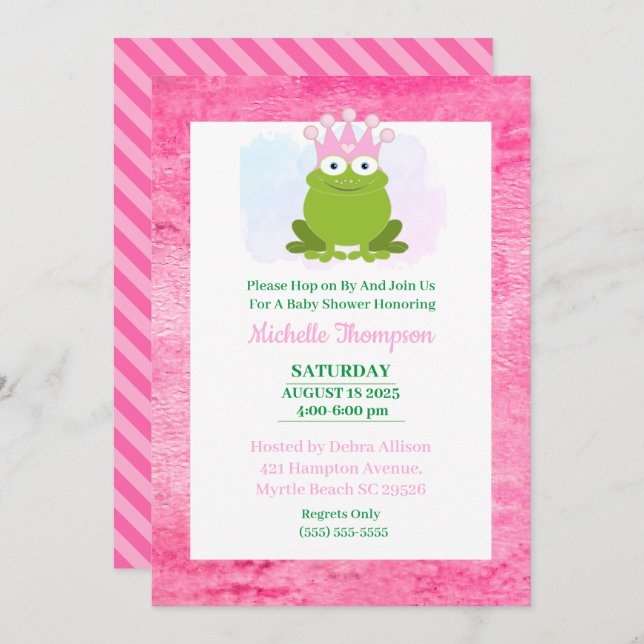 Cute Pink and Green Frog Baby Shower  Invitation (Front/Back)