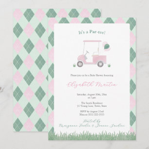 Cute Pink And Green Golf Theme Baby Girl Shower Invitation
