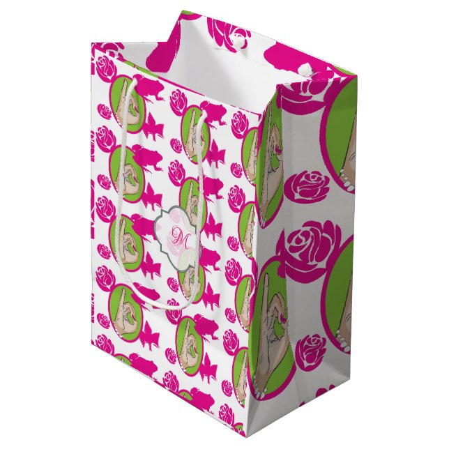 Cute pink and green medium gift bag (Front Angled)