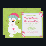 Cute Pink and Green Snowman Christmas Party Invitation<br><div class="desc">Cute Pink and Green Snowman Christmas Party
Artwork by PrettyGrafik</div>