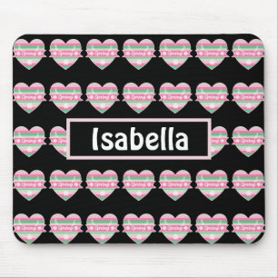 Cute Pink And Green Spring Hearts Mouse Pad
