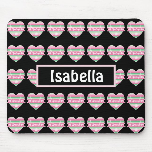 Cute Pink And Green Spring Hearts Mouse Pad (Front)