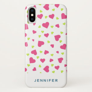 Cute Pink and Green Tumbling Hearts Pattern iPhone X Case