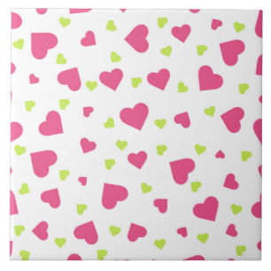 Cute Pink and Green Tumbling Hearts Pattern Ceramic Tile