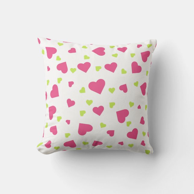 Cute Pink and Green Tumbling Hearts Pattern Cushion (Front)