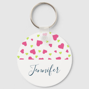 Cute Pink and Green Tumbling Hearts Pattern Key Ring