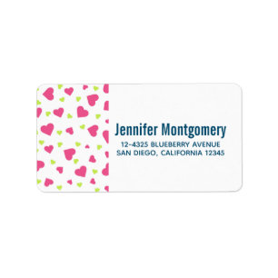 Cute Pink and Green Tumbling Hearts Pattern Label