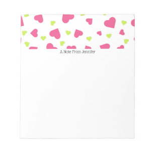 Cute Pink and Green Tumbling Hearts Pattern Notepad