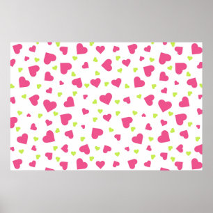 Cute Pink and Green Tumbling Hearts Pattern Poster