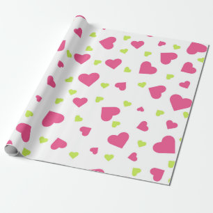 Cute Pink and Green Tumbling Hearts Pattern Wrapping Paper