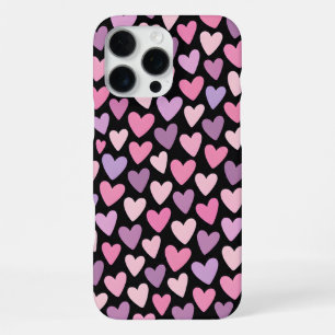 Cute Pink and Lavender Hearts on Black iPhone 16 Pro Max Case