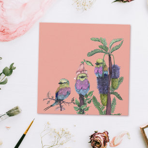 Cute Pink and Lilac Watercolor Birds Greeting Card
