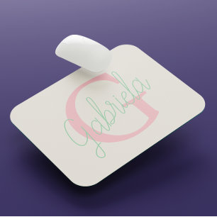 Cute Pink and Mint Green Feminine Typoghaphy Mouse Pad