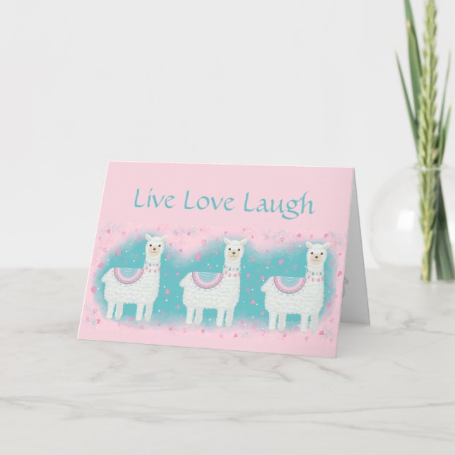 Cute pink and mint llama pattern card (Front)