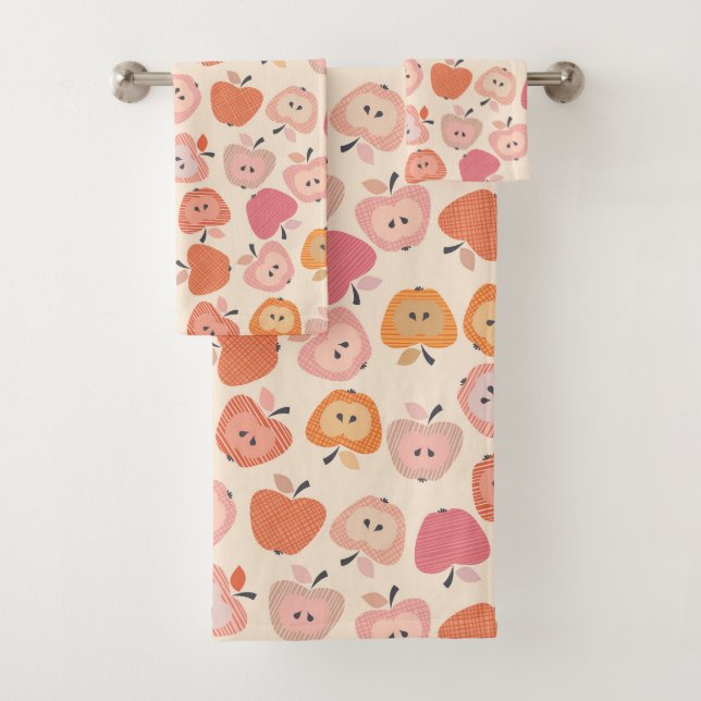 Cute pink and orange apple pattern bath towel set (Insitu)