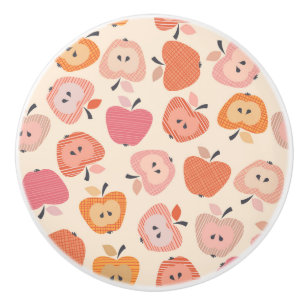 Cute pink and orange apple pattern ceramic knob