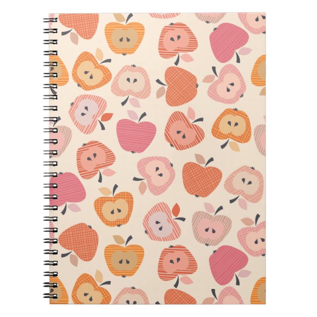 Cute pink and orange apple pattern notebook (Front)