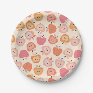 Cute pink and orange apple pattern paper plate